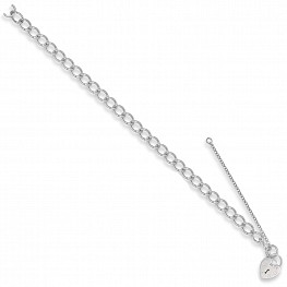 9ct White Gold Open Curb Charm Bracelet with Padlock