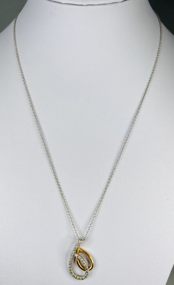 Second Hand 18ct White & Rose Gold Diamond Set Pendant On 17" Chain
