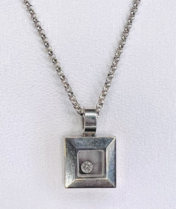 Second Hand Chopard 18ct White Gold Happy Diamonds Square Window 17" Necklace - Image 2