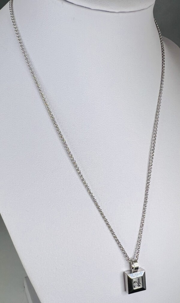 Second Hand Chopard 18ct White Gold Happy Diamonds Square Window 17" Necklace - Image 3