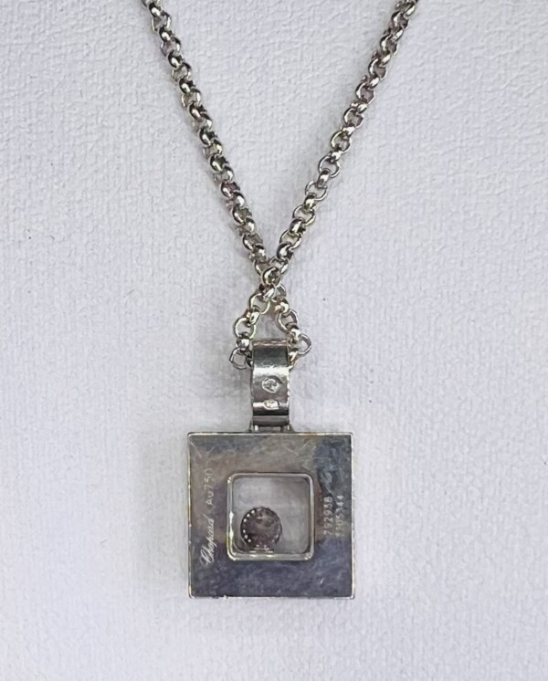 Second Hand Chopard 18ct White Gold Happy Diamonds Square Window 17" Necklace - Image 5