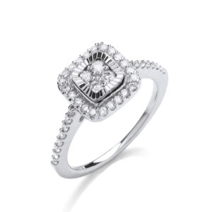 9ct White Gold 0.40ct Diamond Set Diamond Cut Bezel Engagement Ring