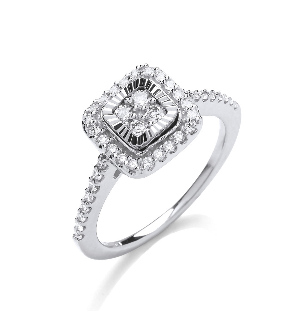 9ct White Gold 0.40ct Set Diamond Cut Bezel Diamond Engagement Ring