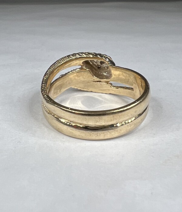 Second Hand 9ct Yellow Gold Diamond Set Textured Snake Ring - Image 2