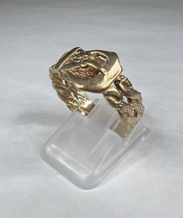 Second Hand 9ct Yellow Ring Textured Buckle Ring - Image 4