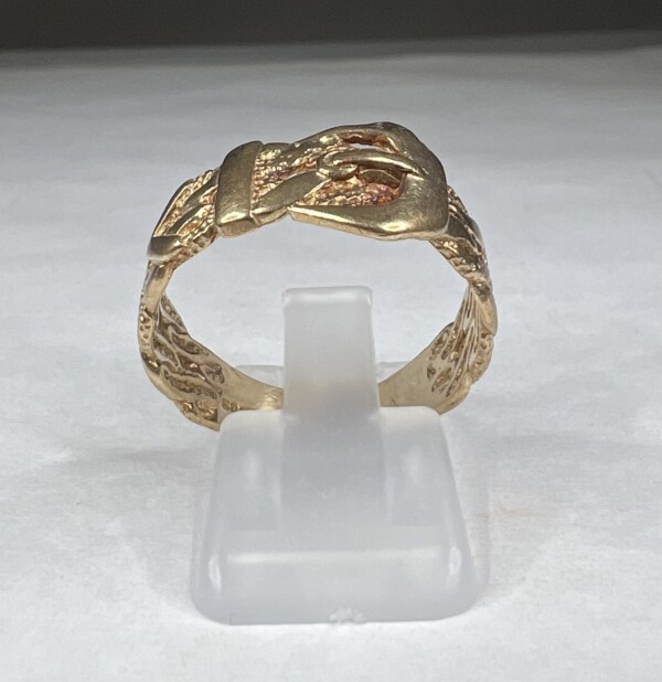 Second Hand 9ct Yellow Ring Textured Buckle Ring - Image 5